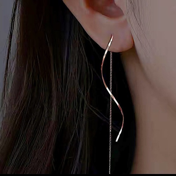 Rose Gold Spiral Threader Twisted Minimalist Earrings - Picture 1 of 6